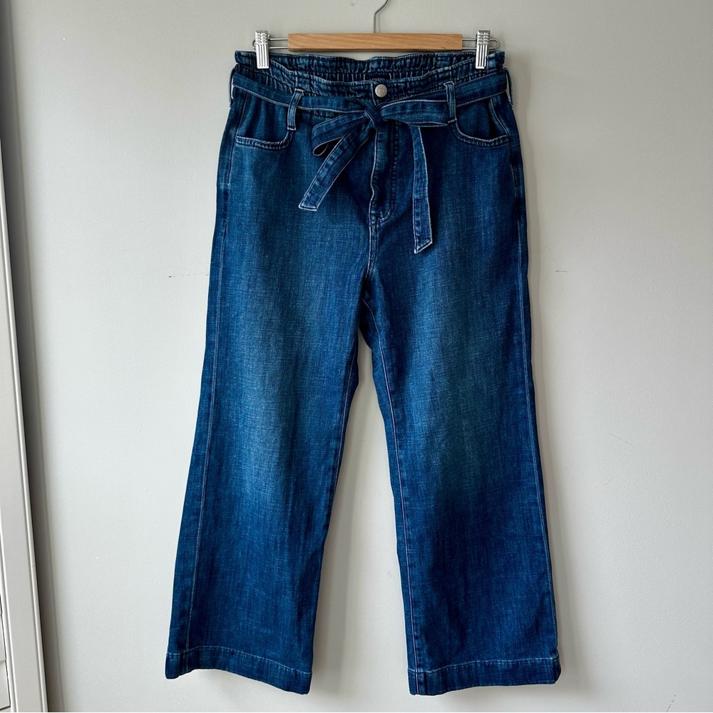 J. Crew Classic Blue Denim Belted Tie Waist Wide Leg Jeans Size 29